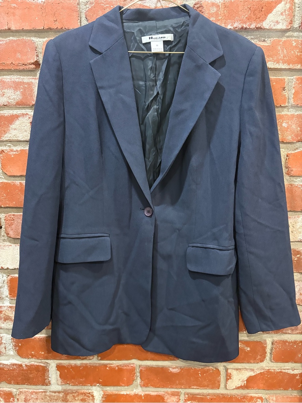 Nygard Collection Navy Blue Crepe Blazer Jacket Single Button Lapel Size 10